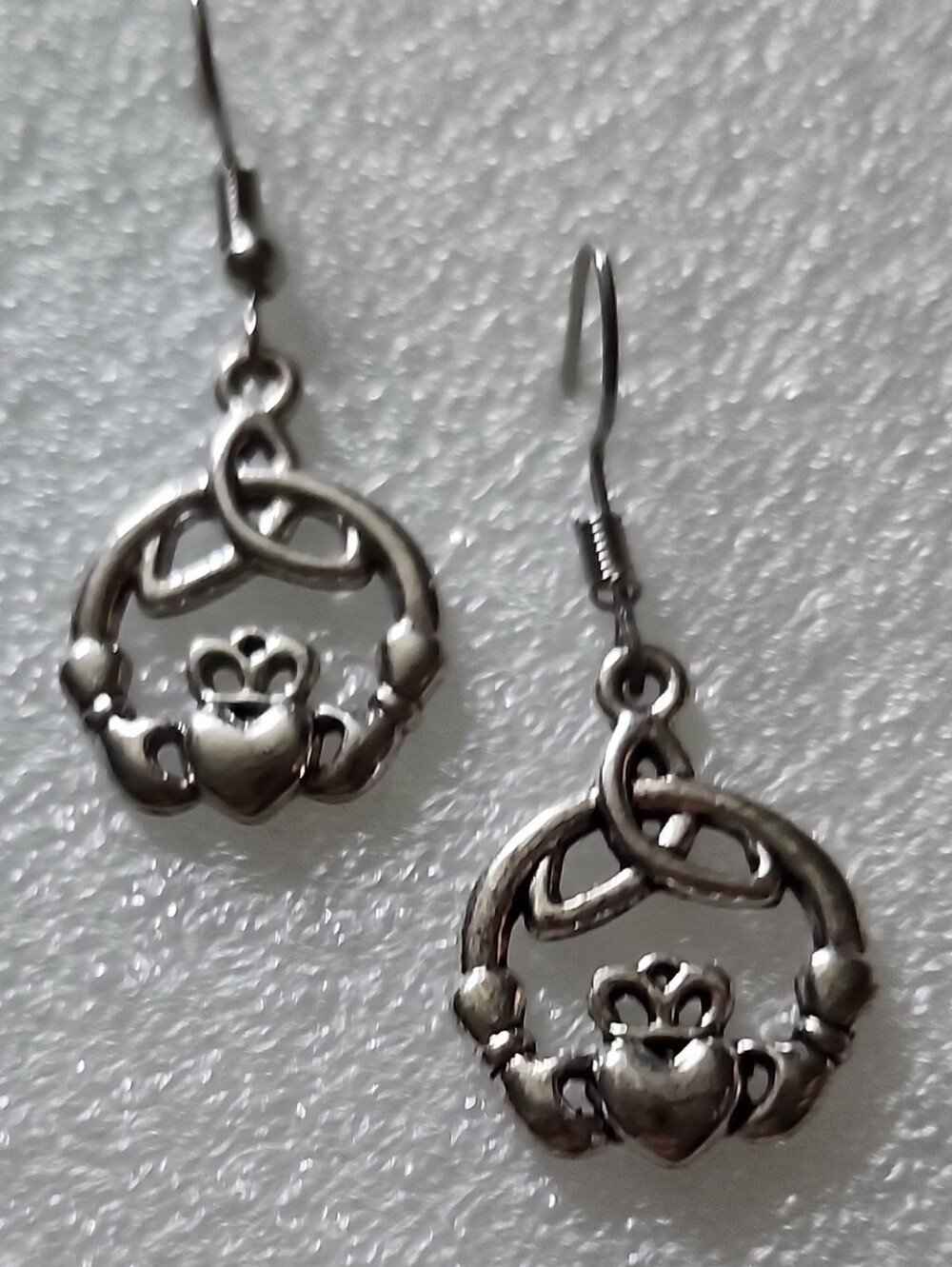 Hand Crafted Silver-Tone Claddagh Celtic Drop Earrings